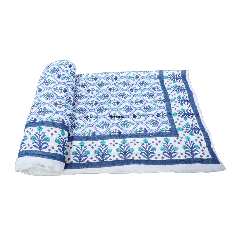 THROW KING Rjasthani Tradittional Made by Hand Jaipuri Quilt for Single Bed 100% Pure Cotton Jaipuri razai,Quilt | Skin Friendly & Breathable | 58 x 90 inch |