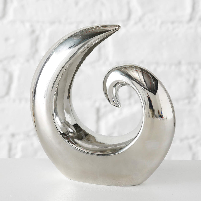 WHW Whole House Worlds The Crosby Street Contemporary Asymmetrical Wave Sculpture, Modern Art, Silver Titanium Glaze, Ceramic Stoneware, 7 1/8 L x 2 3/8 x 8 H Inches