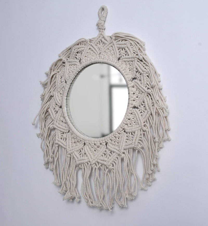 Sheen Decor Macrame Fringe Framed Round Wall Mirror, 20 x 20 cms