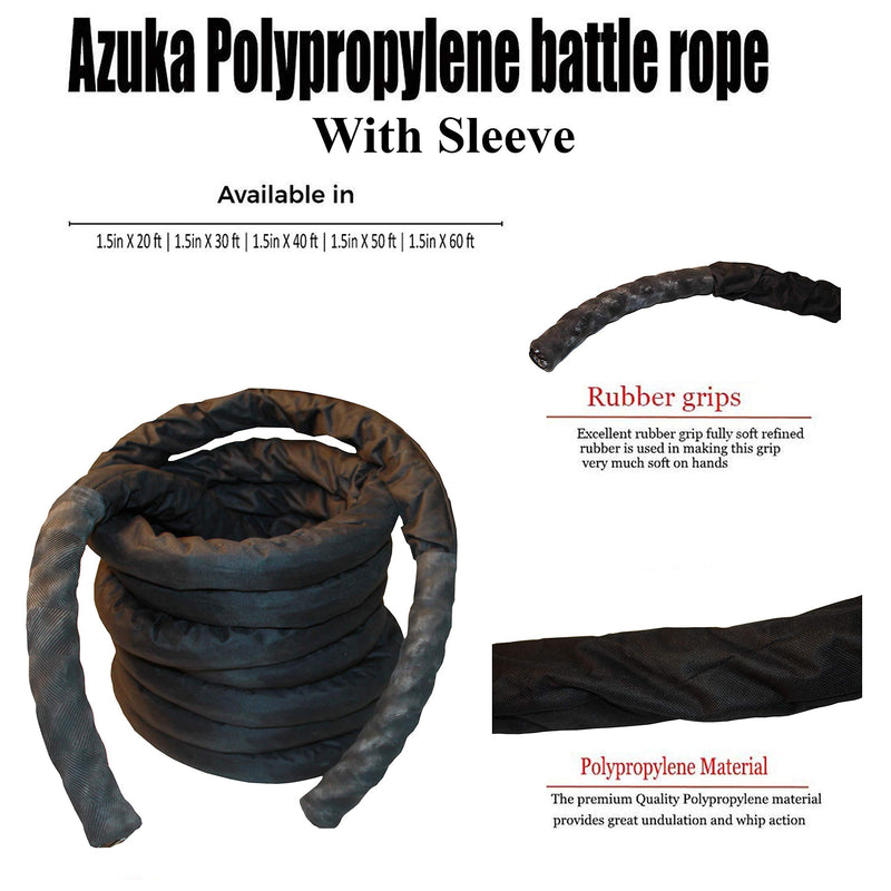 AZUKA® Ultimate Fitness Strength Training Battle Rope with Sleeve 1.5 inch 50 ft,Weight-11kg + Carry Bag + Wall Mount Bracket Kit Set + Anchor Strap + Free Surprise Poster Inside