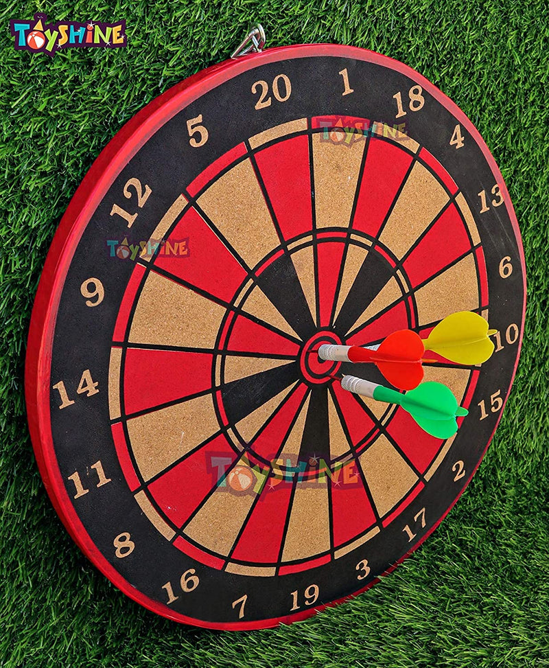 Toyshine Real Cork Wooden Double Sided 15 Inch Dart Board Family Game Set with 3 Steel Tip Needle for Kids and Adults- Multi Color (SSTP) - B
