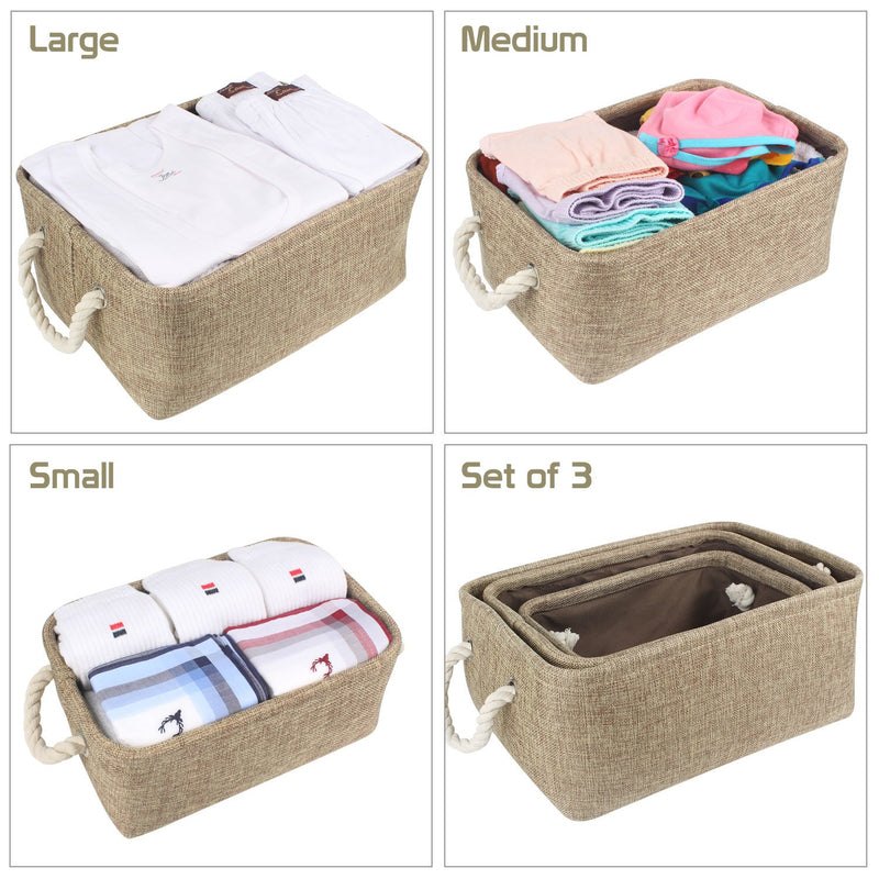 HomeStorie Cotton Eco-Friendly Foldable Storage Basket Bins Organizer (Olive) - Pack of 3