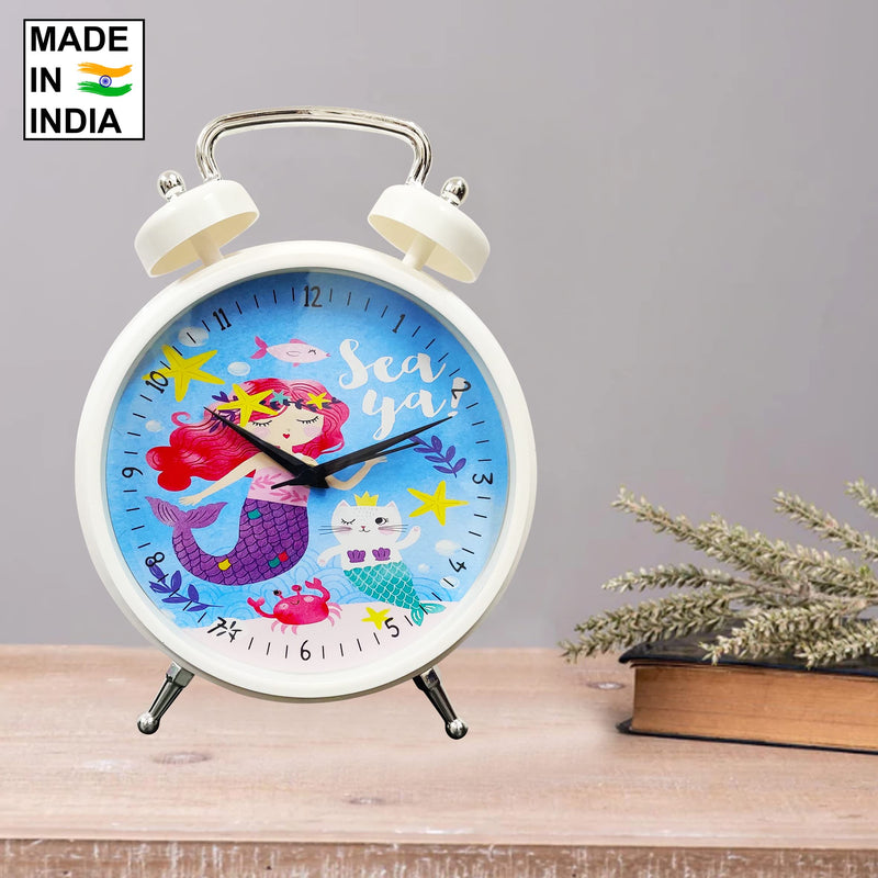 PARTEET Analogue Round Mermaid Table Clock with Glass for Home/Bedroom/Living Room/Kitchen/Office (Multicolour)