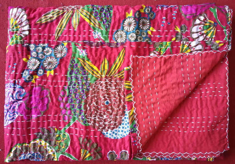 Kirti Textile and Handicraft Cotton Handmade Jaipuri Kantha Quilt, Twin Size (60"X90") - Multicolour