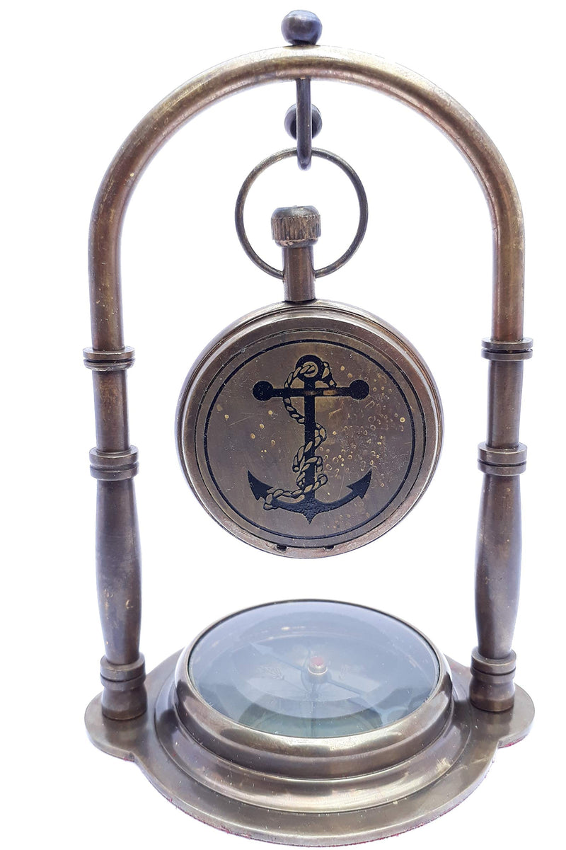 KV Collection Beautiful Antique Style Brass Table Clock with Magnetic Compass Base. Exclusive Gifting idea