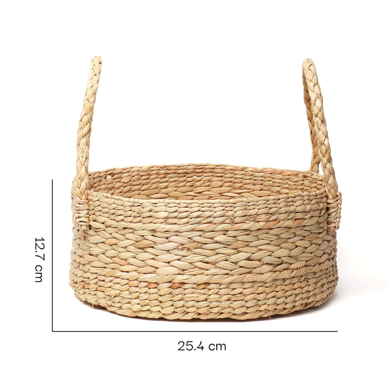 Habere India-All the Cultures Fabricating India Round Wicker Basket|Cane or Bamboo Basket Tray Online|Gift Hamper Basket|Wardrobe Basket|Bathroom Organizer Basket (Beige, Medium, 25.4 x 12.7 CM)