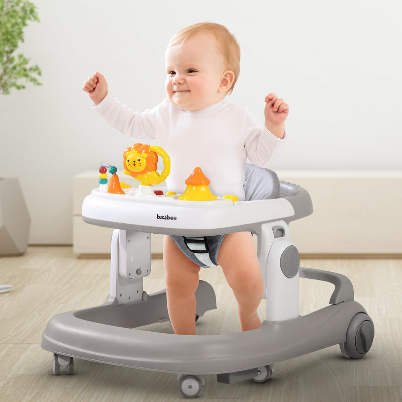 Baybee Astro 2 in 1 Baby Walker with 3 Adjustable Height & Wheel Lock | Round Activity Push Walker for Baby with Musical Toy Bar | 6-18months Kids Boy Girl (Grey)