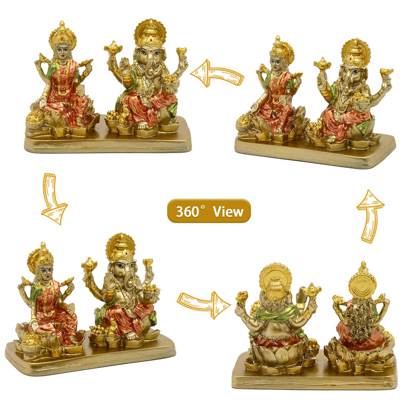 AliKiki Hindu Lord Ganesha Lakshmi Statue – Indian God Laxmi Ganesh Murti Item Home Temple Puja Pooja Idol Diwali Gift - India Tabletop Desk Ganpati Sculptures