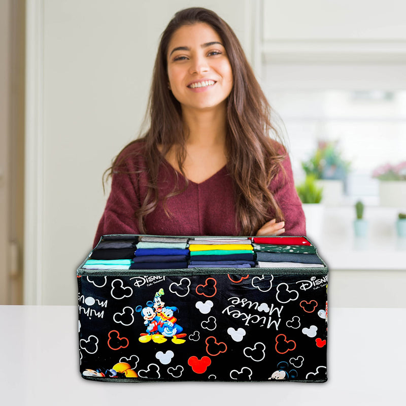 Kuber Industries Storage Box|Toy Box Storage For Kids|Foldable Storage Box|Disney Mickey Print|Foldable & Space Saver|Black