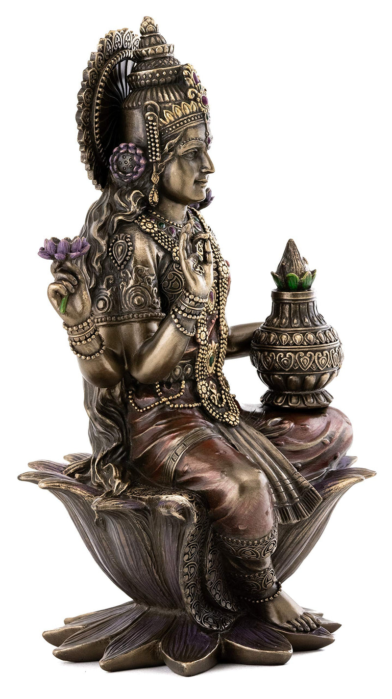 Top Collection Seated Lakshmi Hindu Statue - Goddess of Wealth, Fortune, Wisdom, and Prosperity Sculpture in Cold Cast Bronze - 12.5-Inch Collectible Figurine