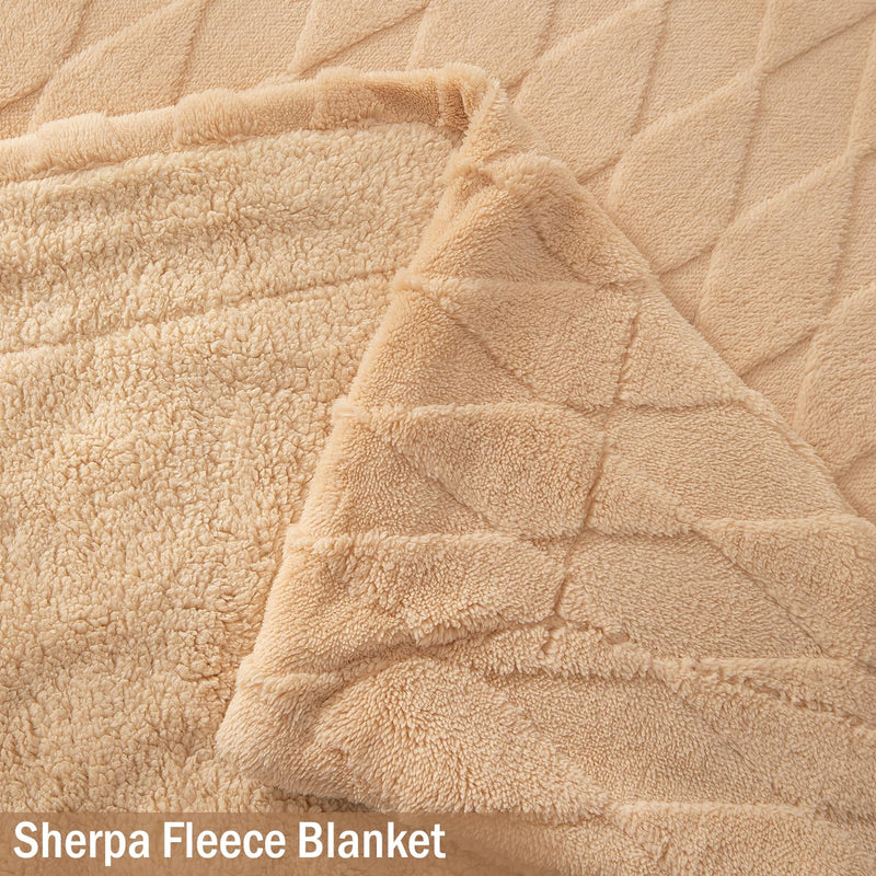 HOKIPO AC and Mild Winter Sherpa Blanket Double Bed Queen, 200x230 cm / 6.5x7.5 feet, Beige (AR-4921-BGE)