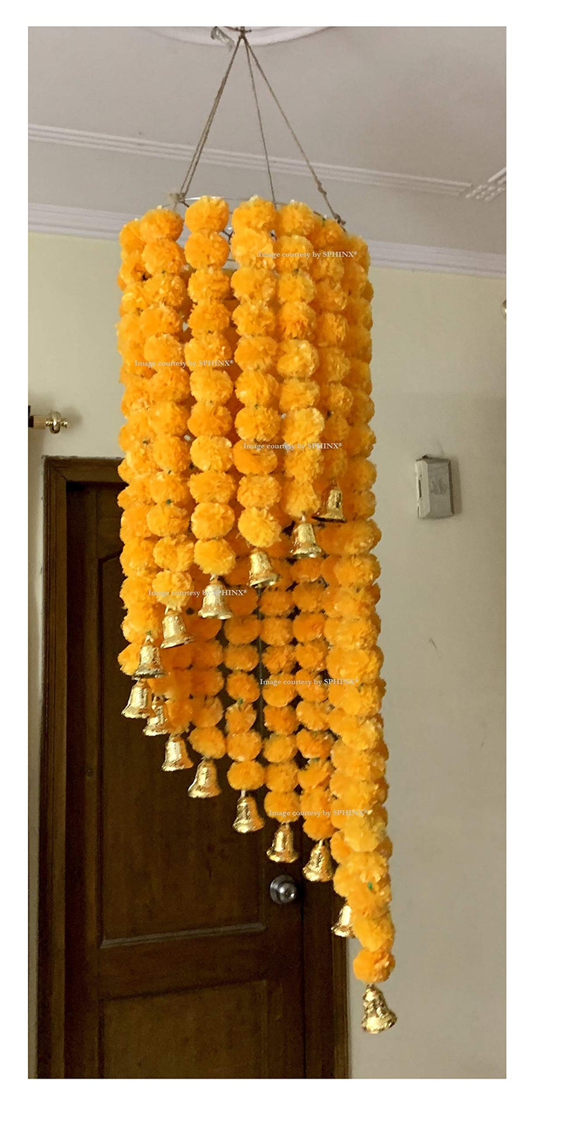 SPHINX artificial marigold fluffy flowers (genda phool) chandelier/jhoomar (Light Orange, approx. 4 ft.)