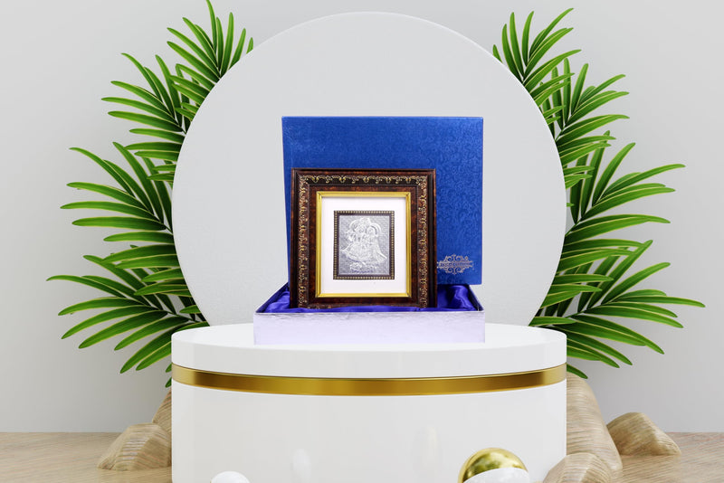 OM CHIRAG CREATION Pure Silver Radha Krishna Photo Frame For Pooja Room, Corporate & Wedding Gift - 97%-99% Pure BIS Hallmarked - Big
