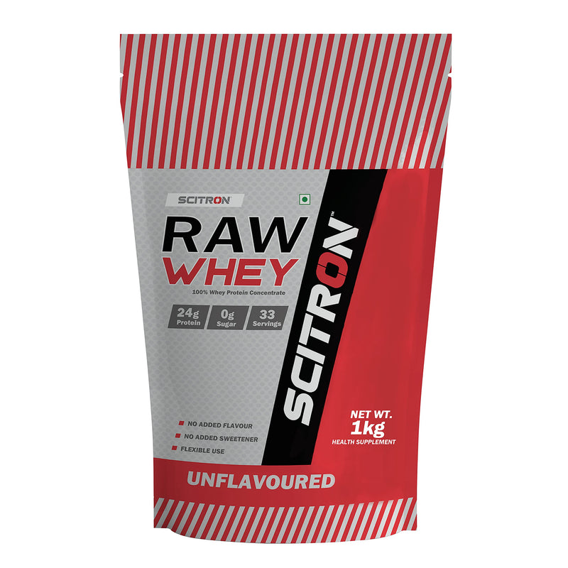 Scitron Raw Whey (100% Whey Protein Concentrate, 24g Protein, 0g Sugar, 33 Servings, Essential & Non-Essential Amino Acids, No Added Flavour & Sweetener) - 1 kg