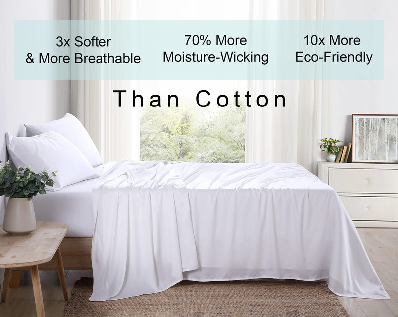 Ethos Natura 100% Eucalyptus Certified Tencel Lyocell Sateen Sheet Set, 400 Thread Count, Silky Smooth Cooling Sheets for All-Season, Sustainably Made, Moisture-Wicking, Hypoallergenic - Queen, White