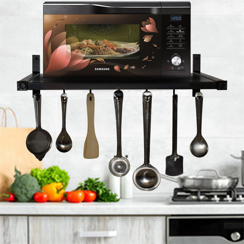 D&V ENGINEERING - Creative in innovation Wall Mount Microwave Oven Stand For Kitchen Storage Organizer- Black(Metal)