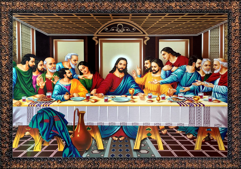 CN RETAILS Abstract Painting, Jesus The Last Supper, wood art framed Painting for home décor Synthetic Solid Wooden Frame, (Multicolour, 42cmx58cm) 1420_03