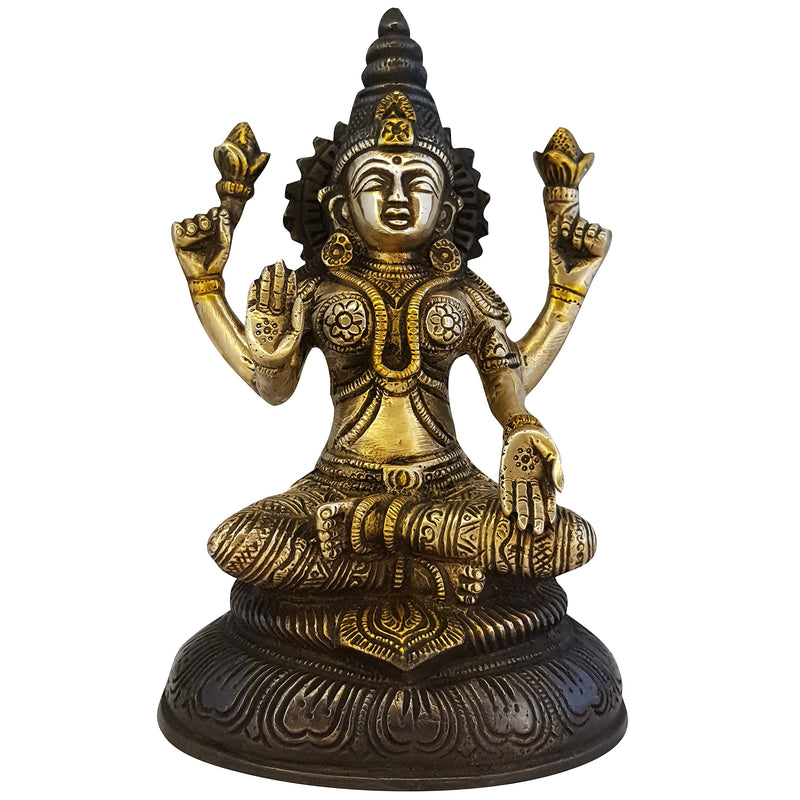 Divya Mantra Laxmi Idol Home Puja Room Diwali Decor Pooja Mandir Decoration Items Living Room Showpiece Decorations Office Sri Lakshmi Temple Murti Goddess Statue Brass Show Pieces - Brown