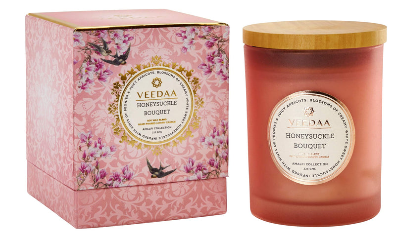 VEEDAA Ruby Peony & Honeysuckle Czech Glass Soy Scented Candle (Burns 30 Hours)