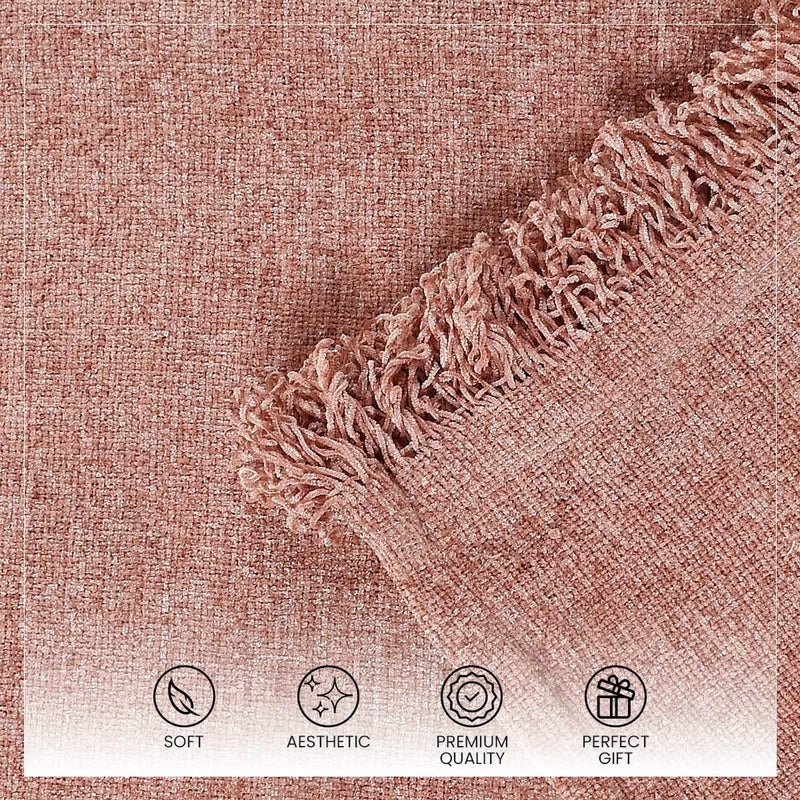 SASHAA WORLD Soft Chenille Throw Blanket for Sofa, Bed & Couch (Rose Pink, 130 x 180 cm, Wrinkle_Resistant)