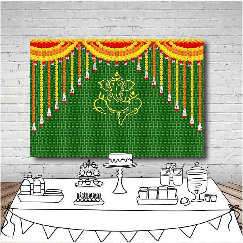 S2S Traditional Banana Leaf with Flower Backdrop | for Pooja Decoration Background Curtain Cloth | for All Festivals/House Hold Functions | 5 Feet Height & 8 Feet Width