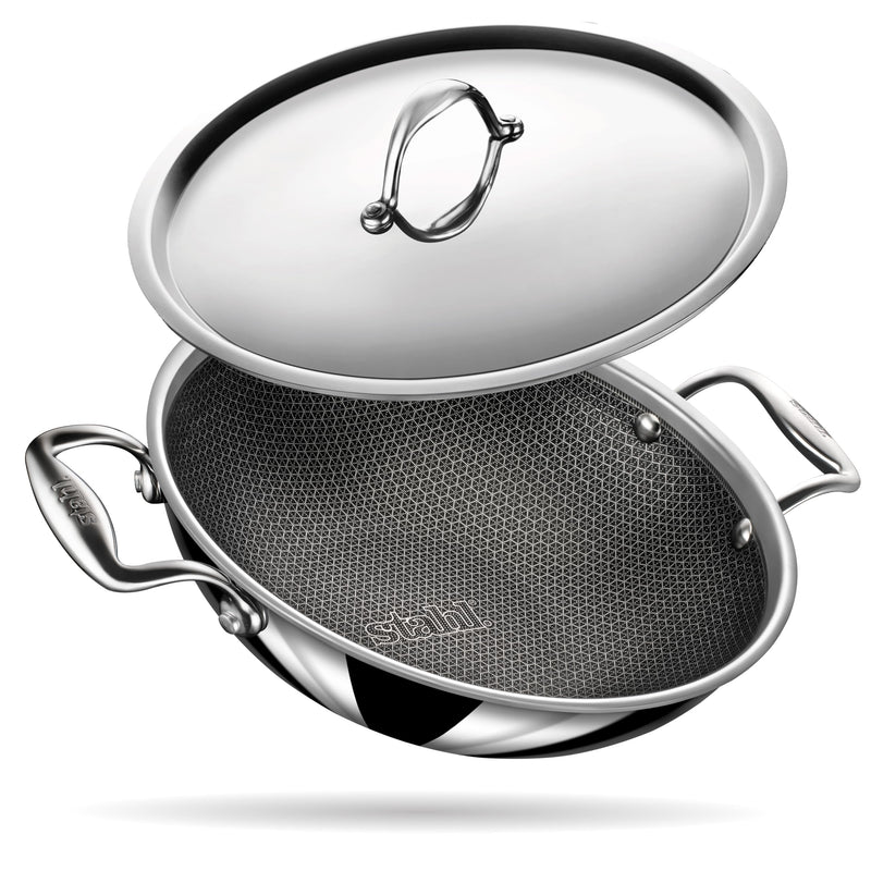 Stahl Artisan Hybrid Triply Non Stick Kadai with Lid, Stainless Steel Kadai for Cooking, Triply Kadhai Metal Spatula Friendly, Induction & Gas Stove Compatible, 3.3 L, 26 cm