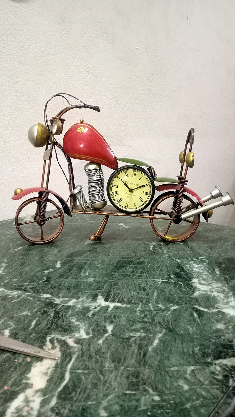 Shy Shy Desk & Shelf Metal Clock in Large Antique Bike Design for Home & Decoration