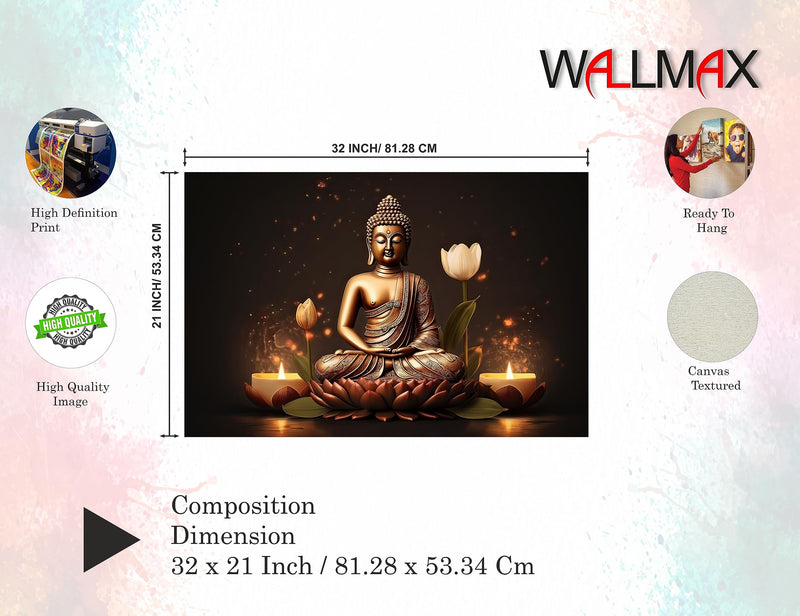 WALLMAX Wood Premium Lord Buddha Canvas Wall Art Painting For Home Living Room|Wall Decor Arts Set Of 1-(Large-32' Inch X 21' Inch), With Frame