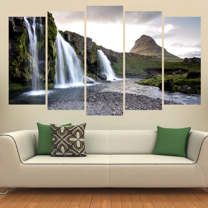 KYARA ARTS Big Size Multiple Frames, Beautiful Waterfall View Wall Painting for Living Room, Bedroom, Office, Hotels, Drawing Room Wooden Framed Digital Painting (50inchx30inch)