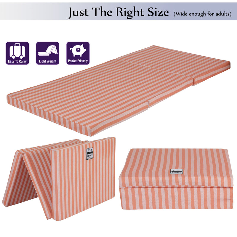 COLOFLY Foldable UHD Foam Three Fold Single Bed Reversible Mattress (Size - 72 x 35 x 3 Inches) Lightweight Gadda for Guests Travel Picnic - Orange