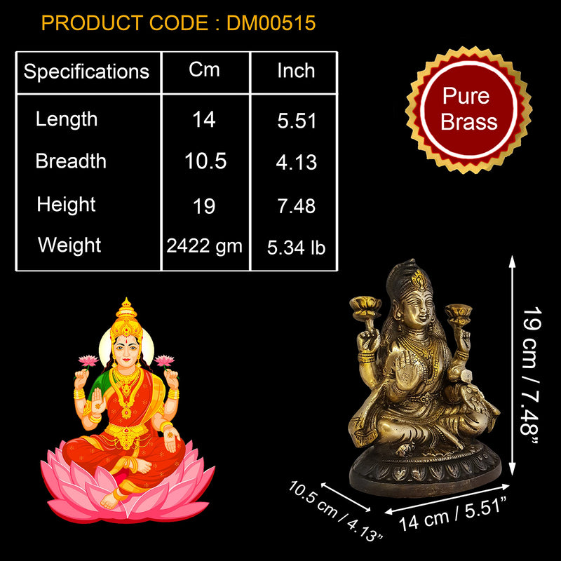 Divya Mantra Sri Laxmi Idol Home Puja Room Diwali Decor Pooja Mandir Decoration Items Living Room Showpiece Decorations Office Lakshmi Temple Murti Goddess Statue Brass Show Pieces - Brown