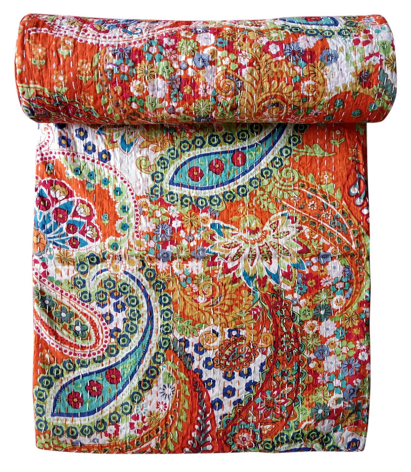 BOHEKANT Handicraft Cotton Hand Embroidery Kantha Quilt Kantha Bed Cover Handmade Kantha Bedspread Kantha Blanket Throw-17 (Twin, 60x90 Inches, Single Bed)