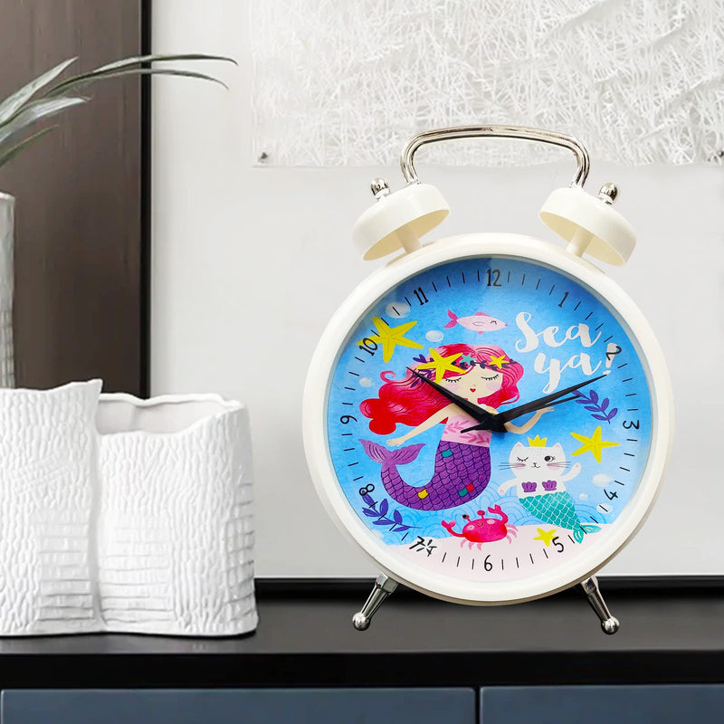 PARTEET Analogue Round Mermaid Table Clock with Glass for Home/Bedroom/Living Room/Kitchen/Office (Multicolour)