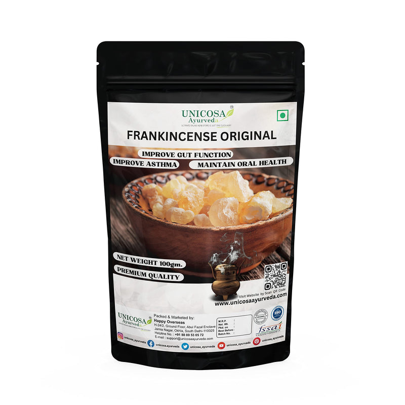 UNICOSA Ayurveda Pure Frankincese Resin 100gm Kunduru | Loban | Monastery Incense | Olibanum | Boswellia Carterii | Frankincense Tears | Pure Frankincense Granules | Organic Premium Incense