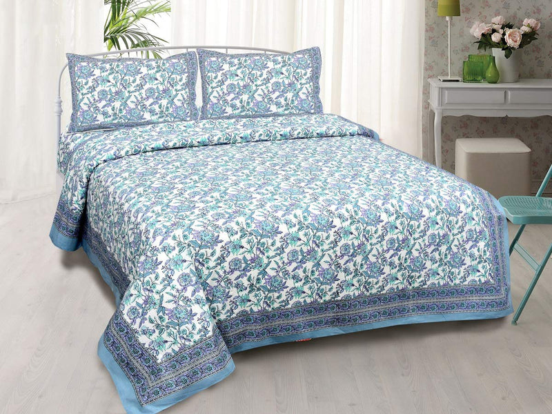 Adelia 280 Tc Jaipur Cotton Printed Ethnic King Size Bedsheets with Matching Pillow Covers for Double Bed King Size Beds