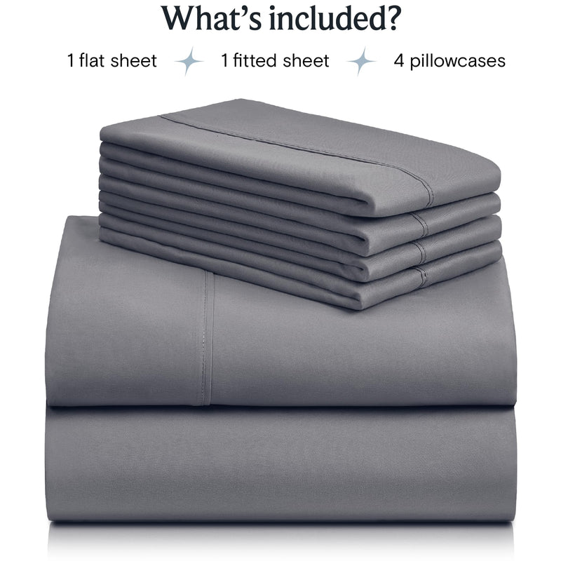 LuxClub 6 PC Bamboo Sheet Set w/ 18 inch Deep Pockets - Eco Friendly, Wrinkle Free, Hypoallergentic, Antibacterial, Fade Resistant, Silky, Stronger & Softer Than Cotton -Silver Queen