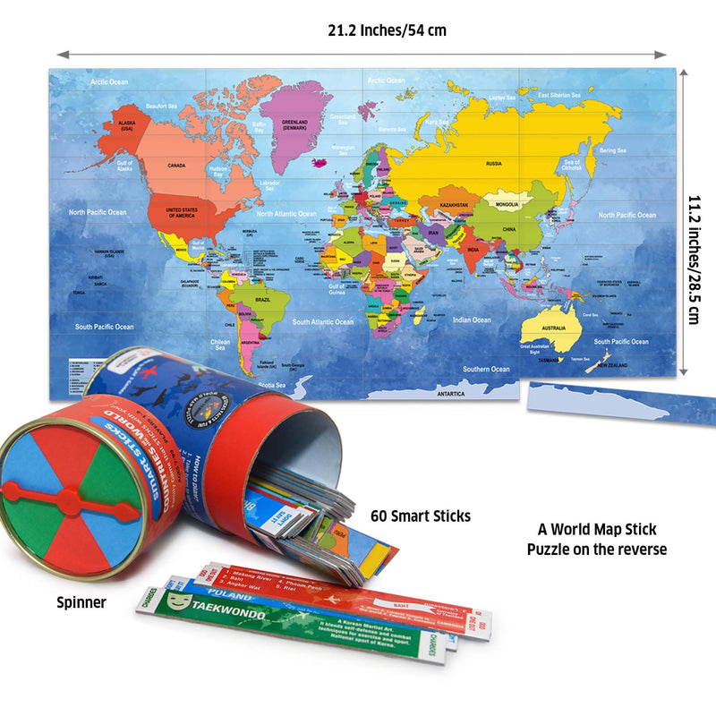 Chalk and Chuckles Smart Sticks Countries of The World, Family and Travel Game for Ages 7-99 Years, Fun Learning Toys for Kids