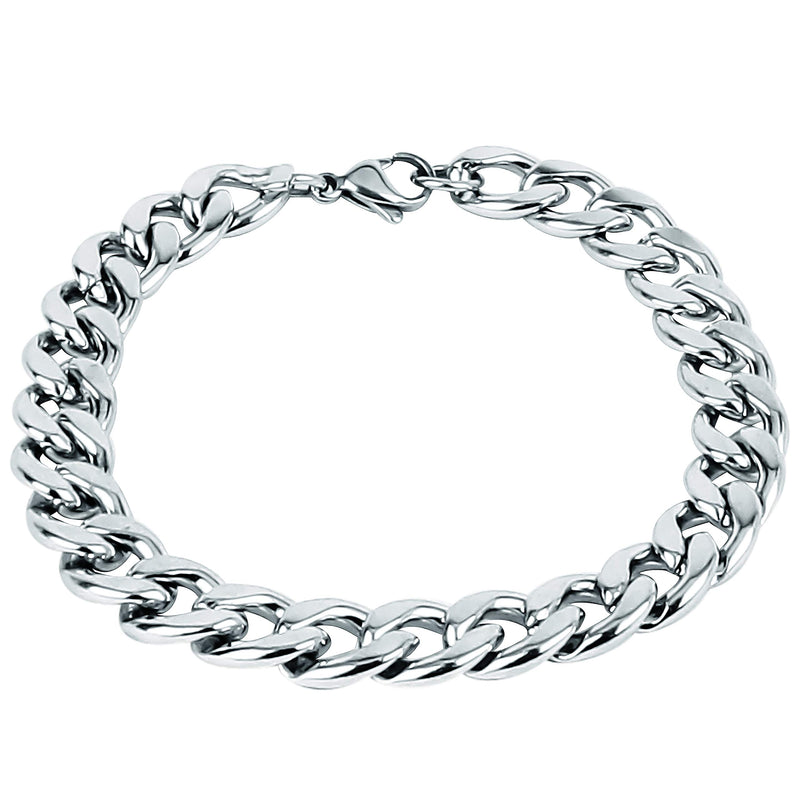 Fashion Frill Stylish Silver Plated Stainless Steel Chain Style Silver Bracelet For Men Boys Mens Bracelets 8.5 Inches