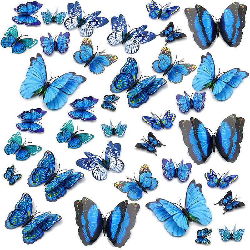 Liv'Oliv 12 Pcs 3D Metal Butterfly Wall Stickers (Blue)