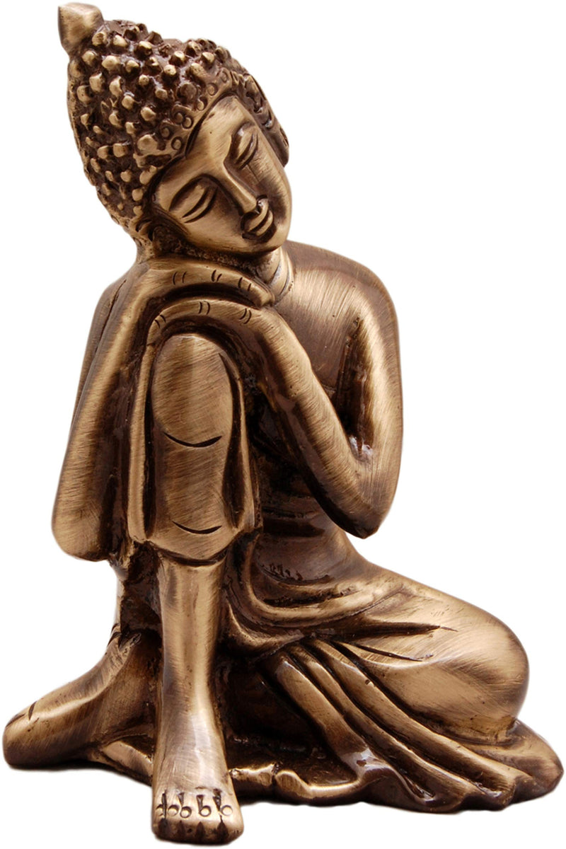 Two Moustaches Brass Buddha Resting Showpiece