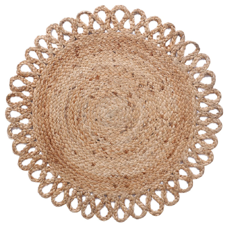 Kuber Industries Hand Woven Carpet Rugs|Natural Stitch Braided Jute Door mat|Round Shape Mat for Bedroom,Living Room,Dining Room,Yoga,60x60 cm,(Brown)