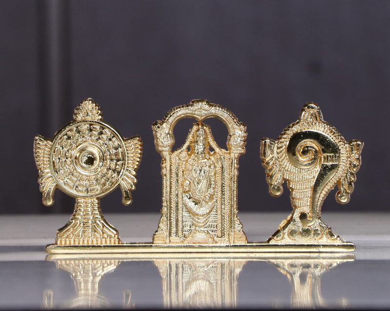 KridayKraft Tirupati Balaji Symbol Stand Shankh Chakra with Balaji Statue Gold Plating Antique Decorative for Car Dashboard Home & Office Table Showpiece Figurines,Religious Gift Idol...