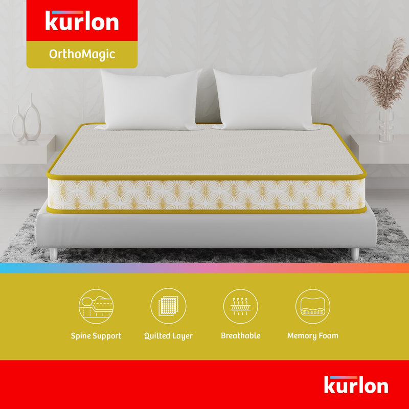 Kurl-On Mattress |OrthoMagic Essential|Orthopedic 6-inch Hybrid Mattress with Latex,Coir and HR Foam Layers|5 Years Warranty (Queen Size, 78x66x6 Inches)