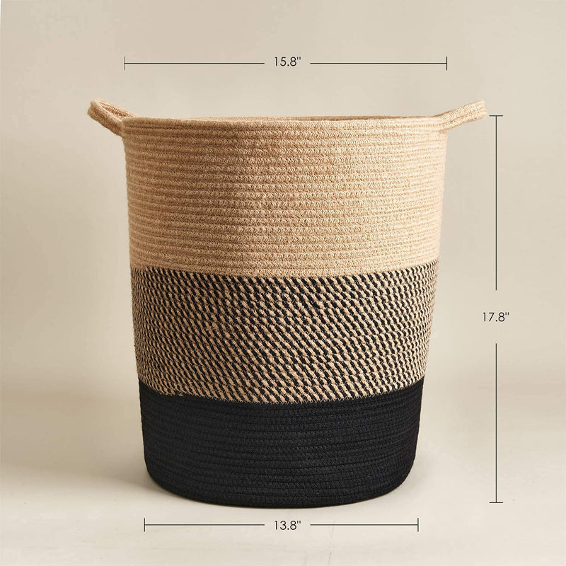 ☆LBY® Large Jute Rope Basket - Tall Laundry Basket Hamper for Dirty Clothes Woven Jute Storage Basket for Blanket in Living Room Toy Basket for Nursery Storage, 17.8" x 15.8" x 13.8"