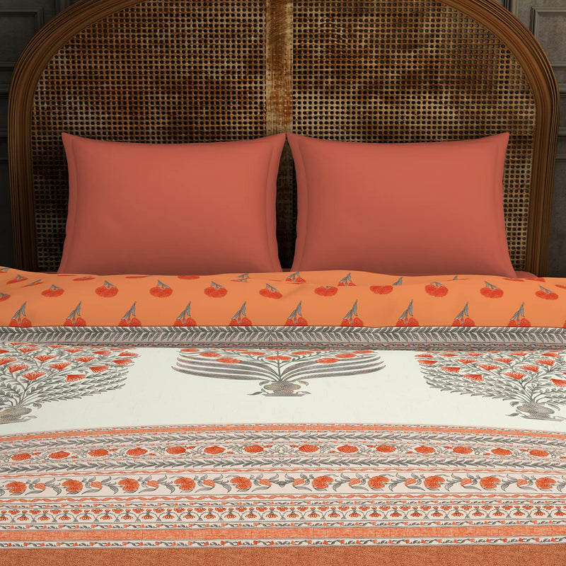 Spaces 100% Cotton Shell Quilt Double Health Layer Protects for Allergens & Restricts Fibre Migration Soft Feel Skin Safe 300 Tc Dark Orange Quilt for Double Bed