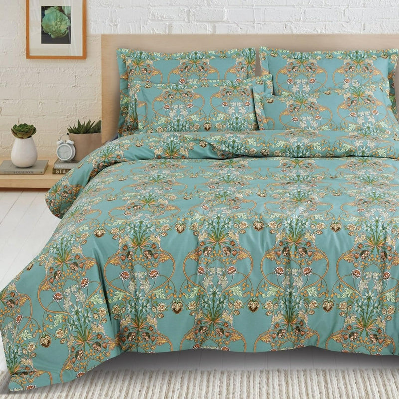 Malako Sion Forest Green Botanic King Size Bedsheet with 2 Pillow Covers