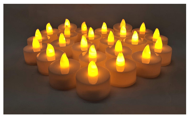 AFTERSTITCH Led Artificial Candles Light Diya for Romantic Dinner Birthday Party Bed Room Home Decoration 24 Decorative Smokeless Flameless Led Lights Diwali Lighting with Battery Height 3.5 Cm