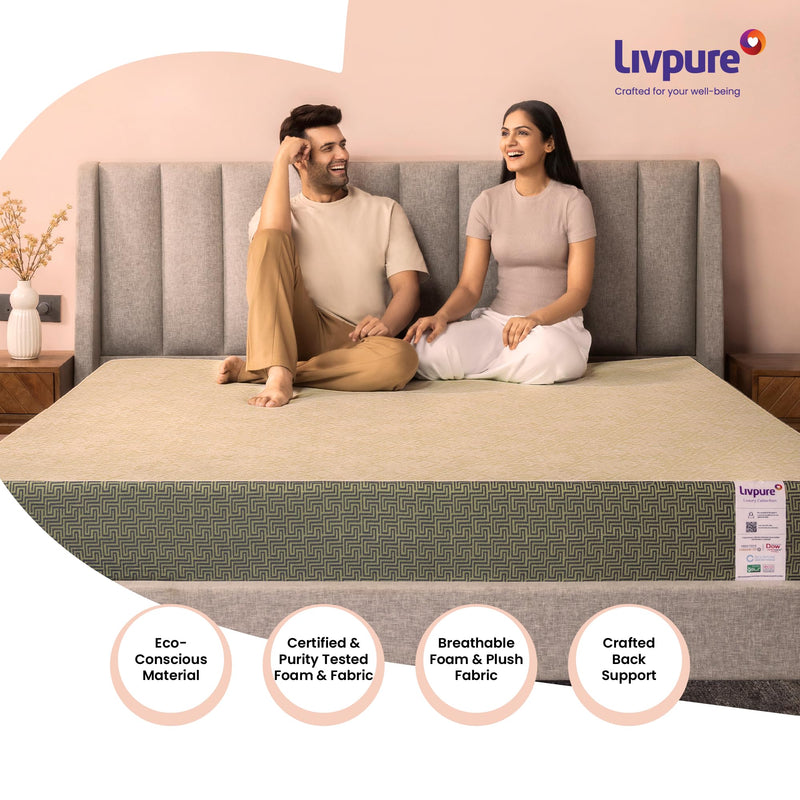 Livpure Smart Ortho Latex Luxe 100% Natural Pin-Core Latex & HD Foam Mattress | Stress-Relief BIOCRYSTALS |Premium High GSM Certified Fabric|Single Bed (78x36x6) inch, Washable Zipper Cover