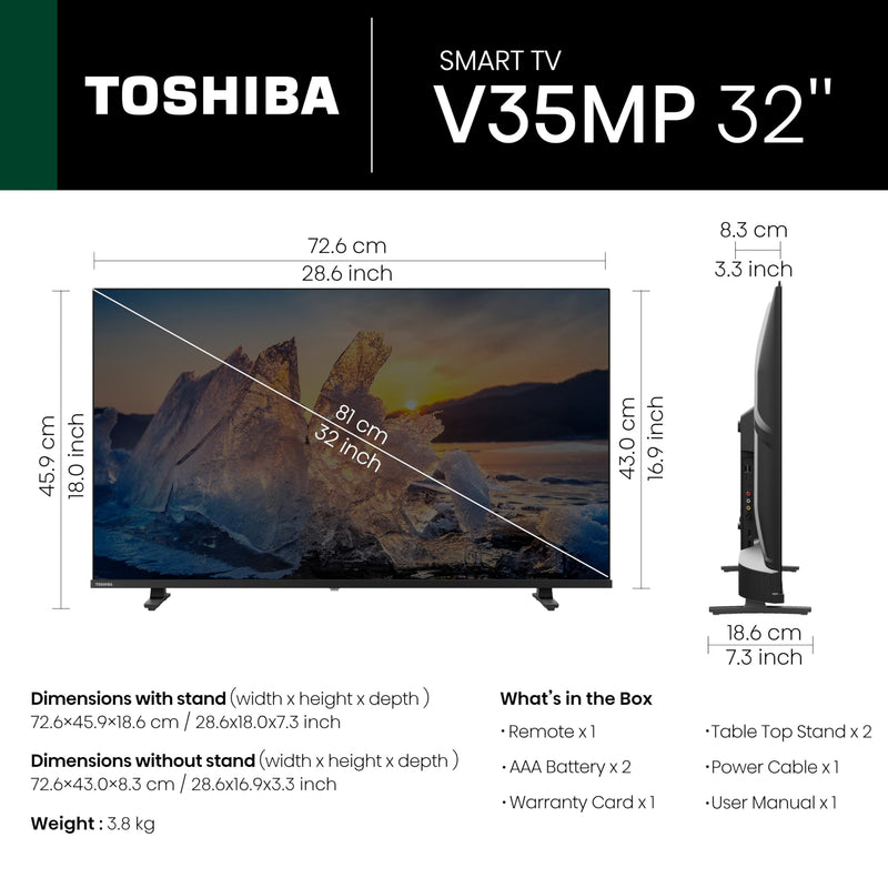 TOSHIBA 80 cm (32 inches) V Series HD Ready Smart Android LED TV 32V35MP (Black)