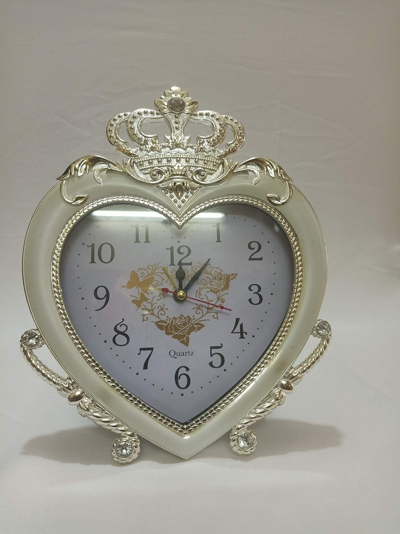 Sri Sainath Enterprises Heart Shape / Crown Design Table Clock / Silver Colour Table Clock with ALARAM / Size:- 9 in Height, 7 in Width.